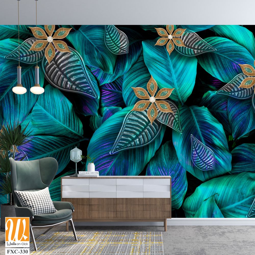 Beautiful leaves with flower patterns Wallpaper [WP-FXC-330]
