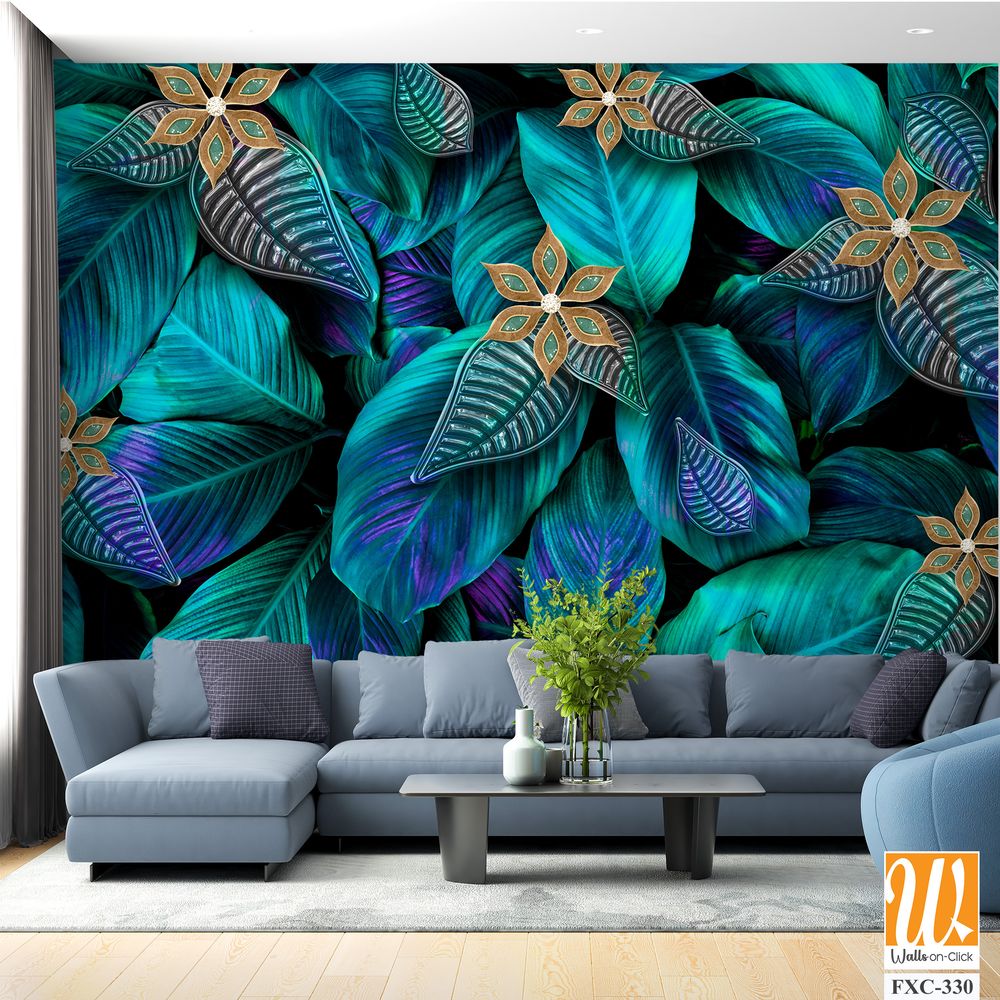 Beautiful leaves with flower patterns Wallpaper [WP-FXC-330]