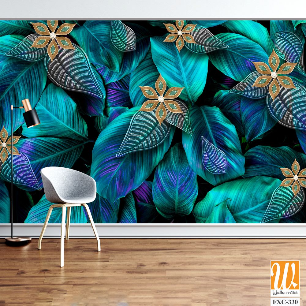 Beautiful leaves with flower patterns Wallpaper [WP-FXC-330]