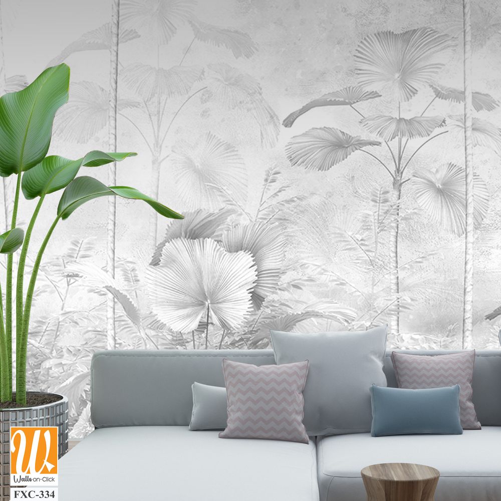 Tropical leaves and Trees Wallpaper design - 3D illustration [WP-FXC-334]
