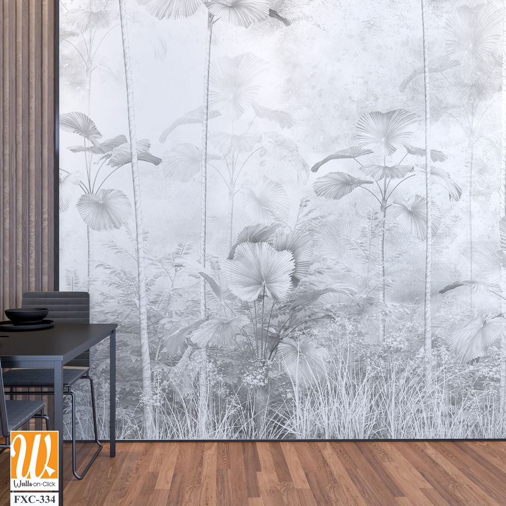 Tropical leaves and Trees Wallpaper design - 3D illustration [WP-FXC-334]