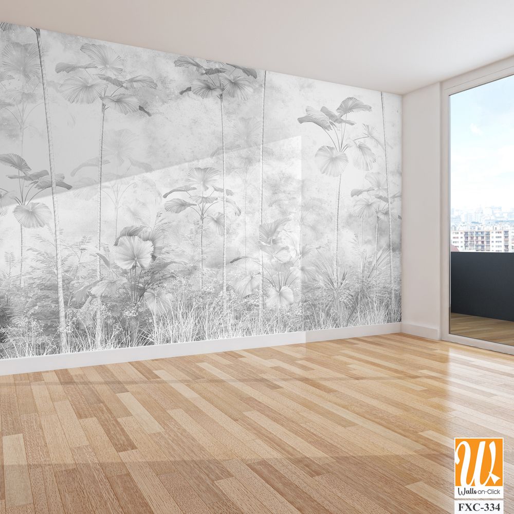 Tropical leaves and Trees Wallpaper design - 3D illustration [WP-FXC-334]