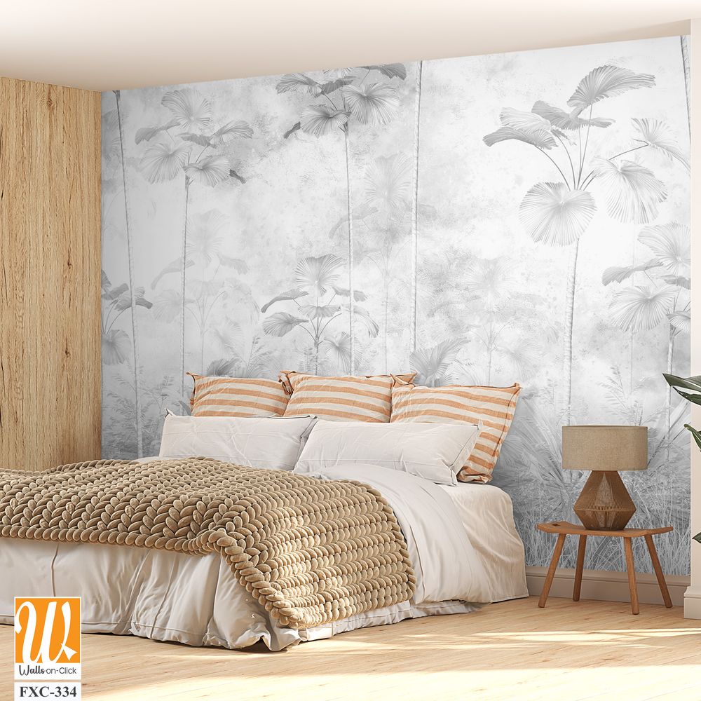 Tropical leaves and Trees Wallpaper design - 3D illustration [WP-FXC-334]