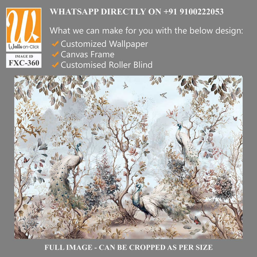 Chinoiserie mural with peacocks and trees Wallpaper [WP-FXC-360]