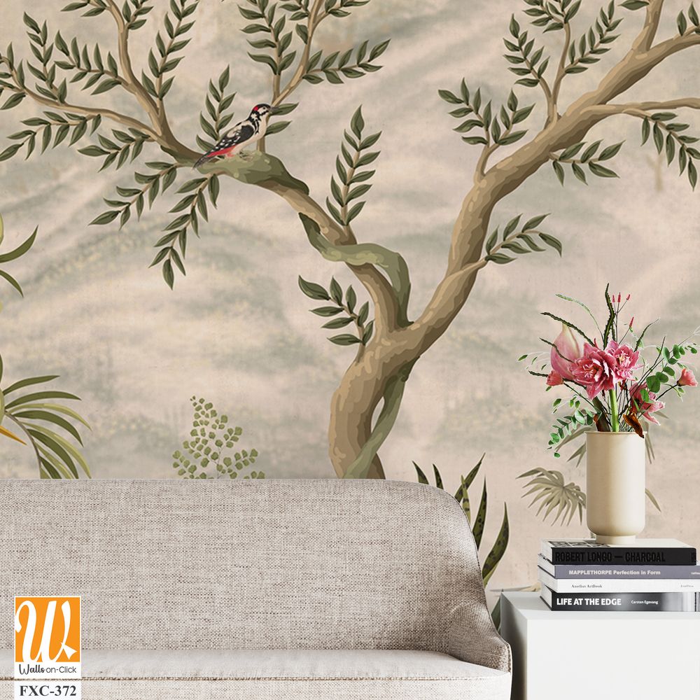 Chinoiserie wallpaper mural, depicting an exotic jungle scene [WP-FXC-372]