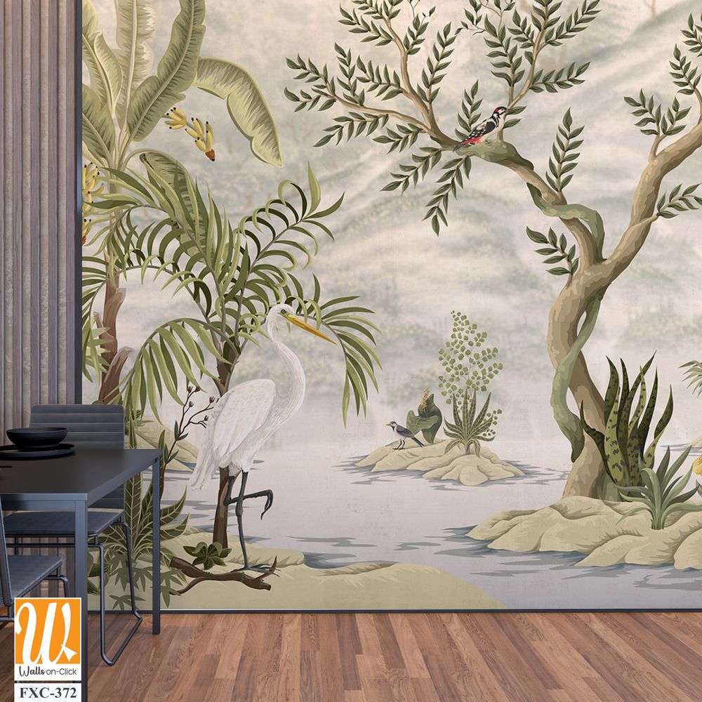 Chinoiserie wallpaper mural, depicting an exotic jungle scene [WP-FXC-372]