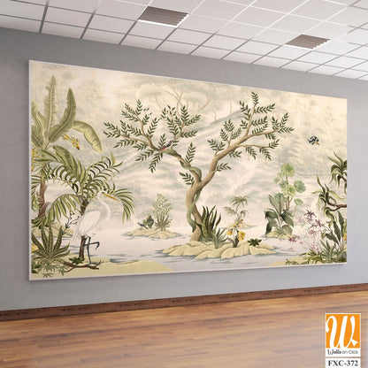 Chinoiserie wallpaper mural, depicting an exotic jungle scene [WP-FXC-372]