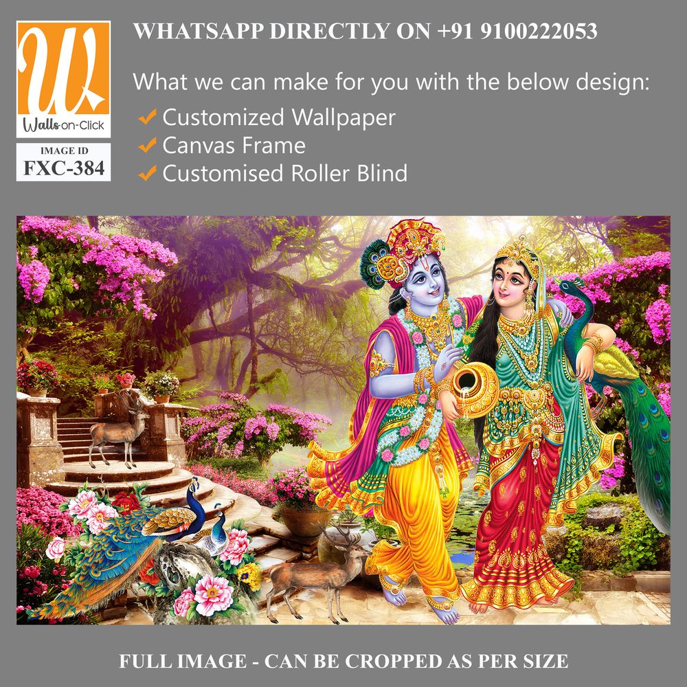 Lord Krishna and the goddess Radha in a peacock garden Wallpaper [WP-FXC-384]