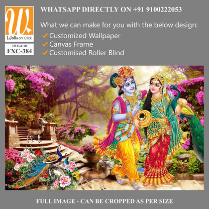 Lord Krishna and the goddess Radha in a peacock garden Wallpaper [WP-FXC-384]