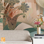 Abstract art painting of white tulips, boho colors Wallpaper [WP-FXC-411]
