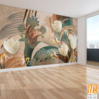 Abstract art painting of white tulips, boho colors Wallpaper [WP-FXC-411]