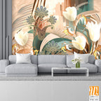 Abstract art painting of white tulips, boho colors Wallpaper [WP-FXC-411]