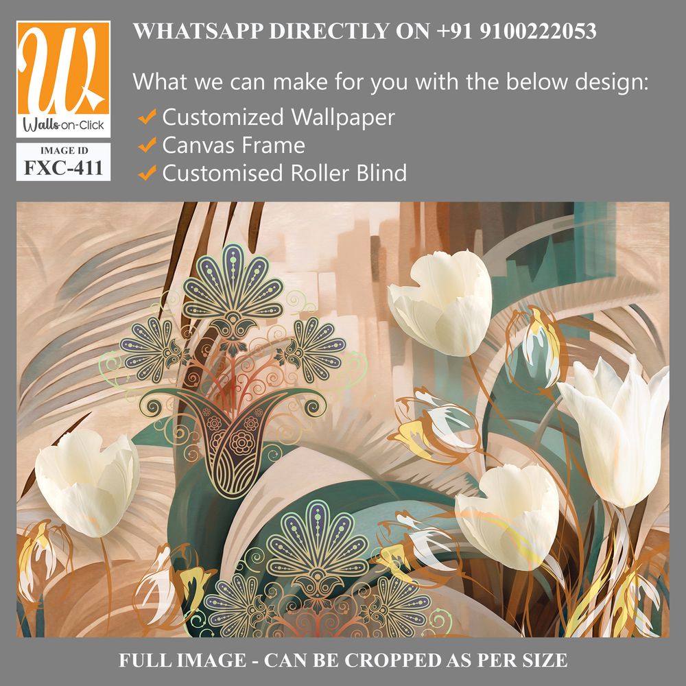 Abstract art painting of white tulips, boho colors Wallpaper [WP-FXC-411]