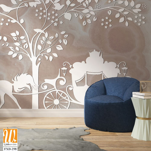 A wedding horse and carriage under the tree of life Wallpaper [WP-FXD-298]