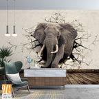 3D elephant emerging from a cracked wall mural Wallpaper [WP-FXD-301]