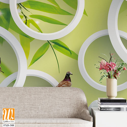 3D wall mural, bamboo forest with white circles Wallpaper [WP-FXD-308]