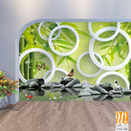 3D wall mural, bamboo forest with white circles Wallpaper [WP-FXD-308]