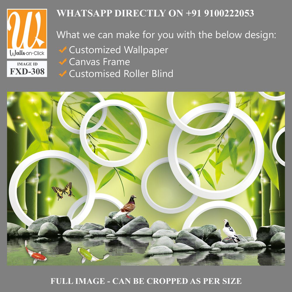 3D wall mural, bamboo forest with white circles Wallpaper [WP-FXD-308]
