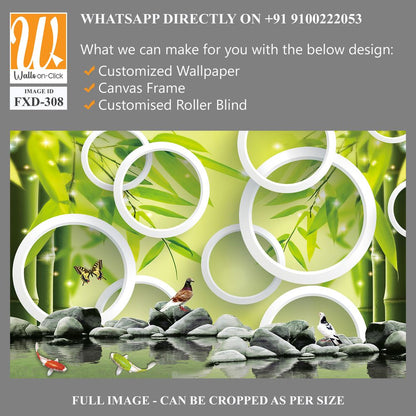 3D wall mural, bamboo forest with white circles Wallpaper [WP-FXD-308]
