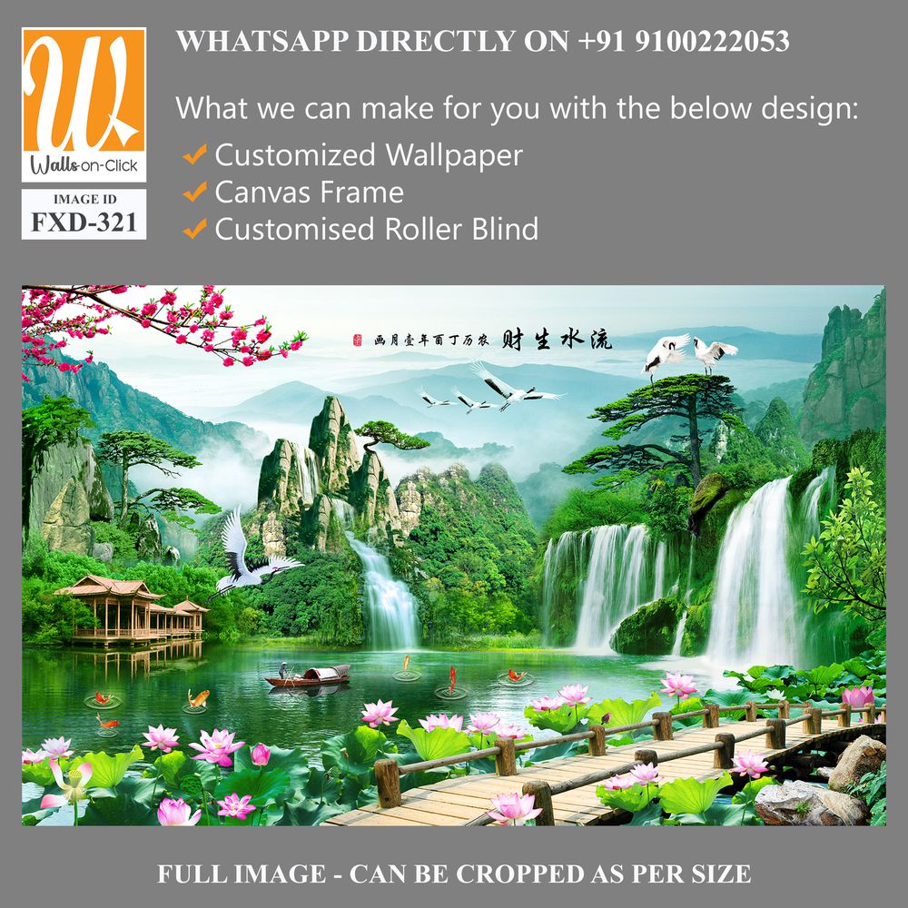 3d landscape painting with waterfalls Wallpaper [WP-FXD-321]