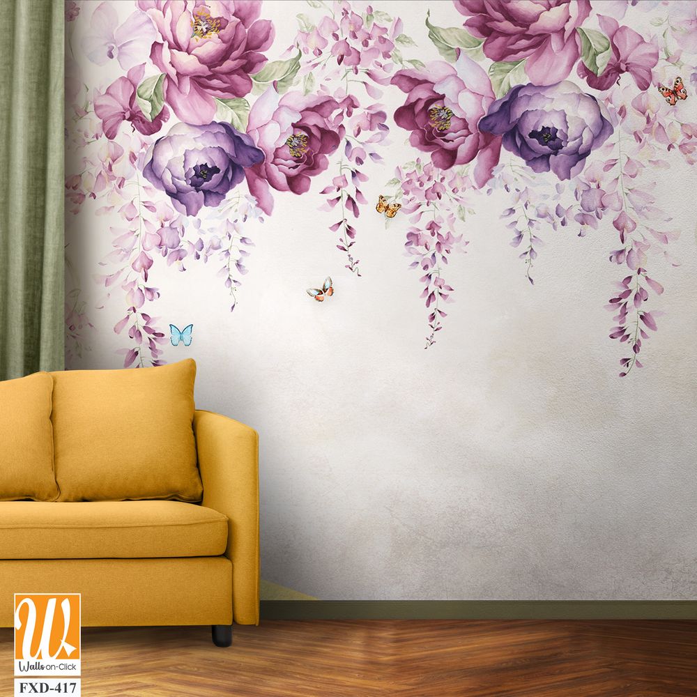 Watercolor floral border with wisteria and peonies [WP-FXD-417]
