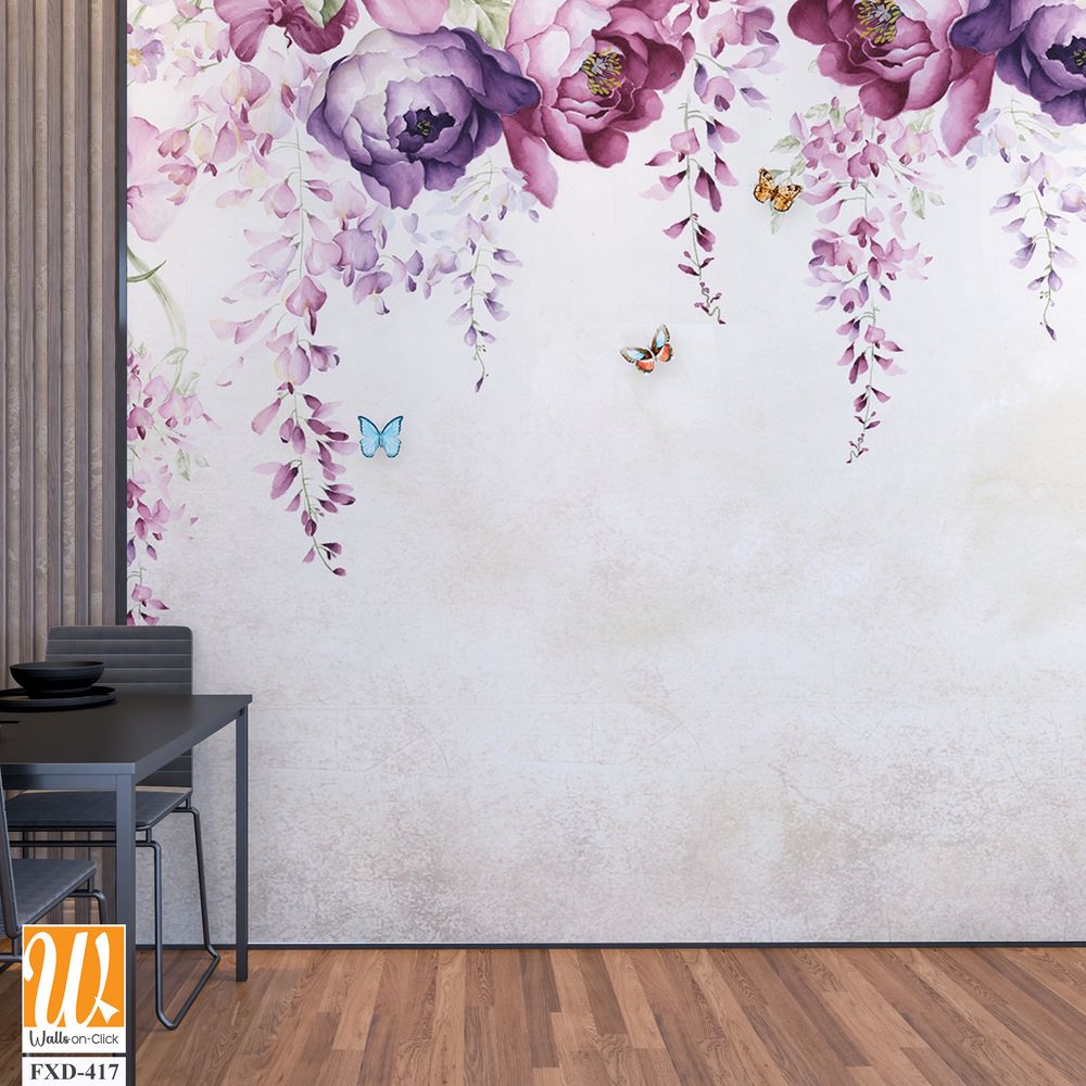 Watercolor floral border with wisteria and peonies [WP-FXD-417]