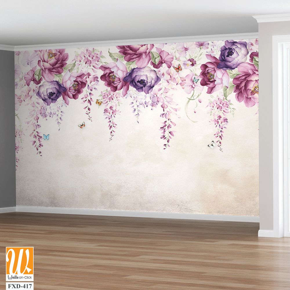 Watercolor floral border with wisteria and peonies [WP-FXD-417]