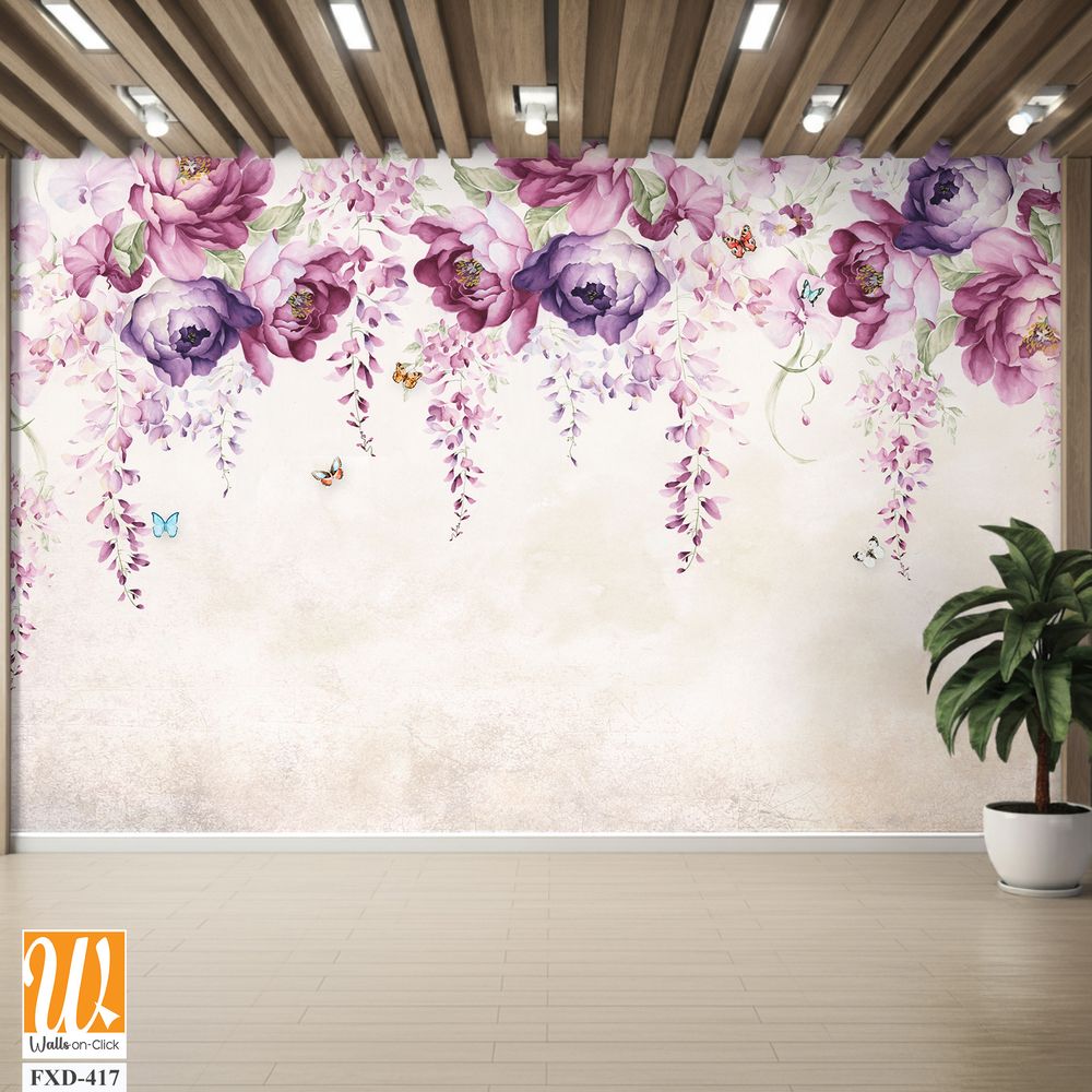 Watercolor floral border with wisteria and peonies [WP-FXD-417]