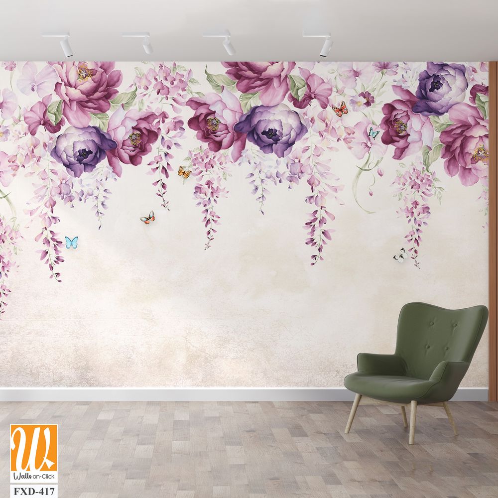 Watercolor floral border with wisteria and peonies [WP-FXD-417]