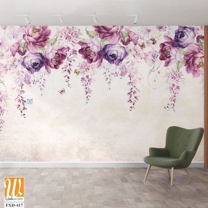 Watercolor floral border with wisteria and peonies [WP-FXD-417]