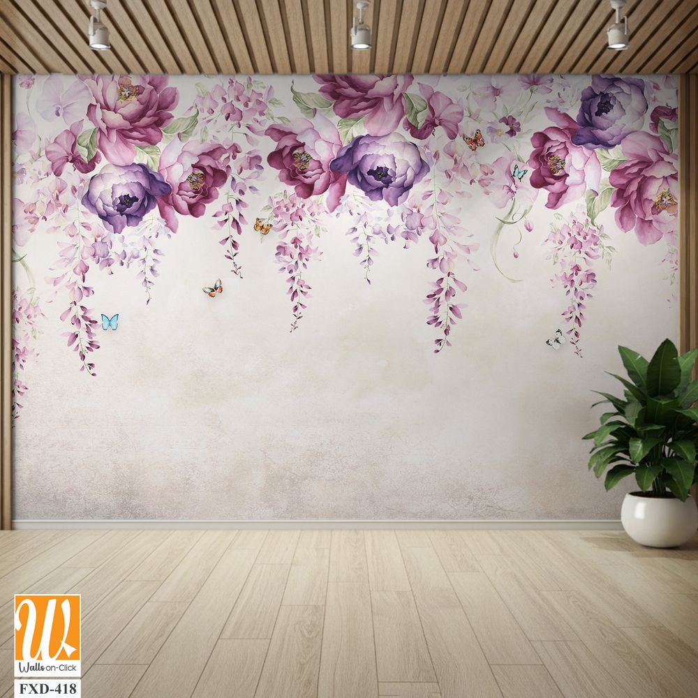 Watercolor floral wisteria with purple and pink flowers [WP-FXD-418]