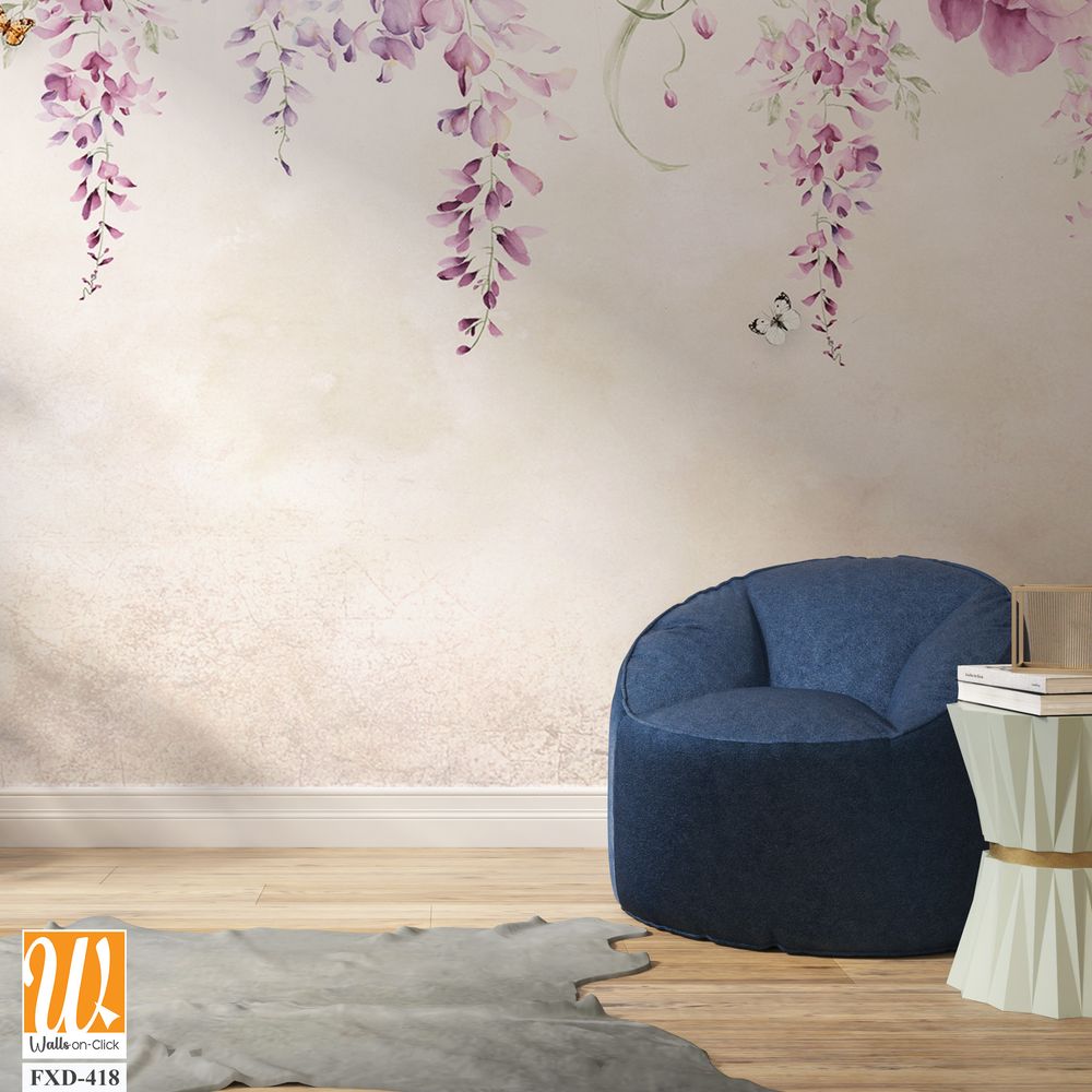 Watercolor floral wisteria with purple and pink flowers [WP-FXD-418]