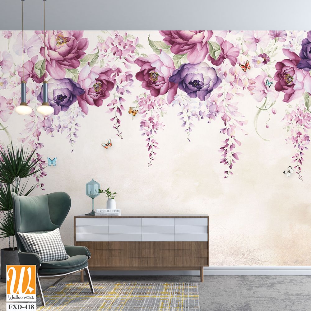 Watercolor floral wisteria with purple and pink flowers [WP-FXD-418]