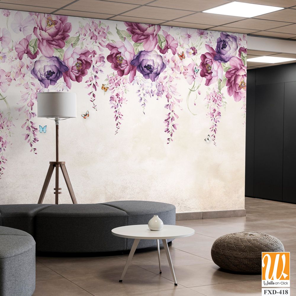 Watercolor floral wisteria with purple and pink flowers [WP-FXD-418]