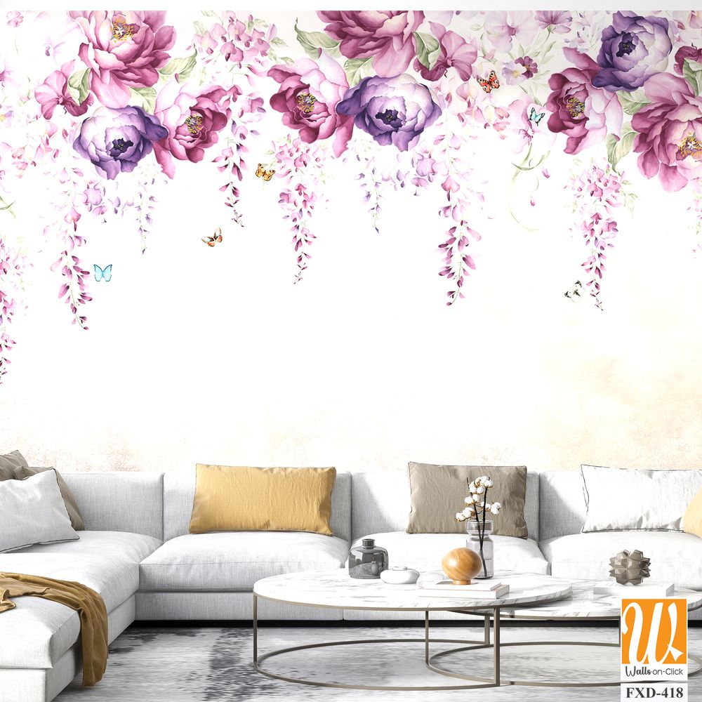 Watercolor floral wisteria with purple and pink flowers [WP-FXD-418]
