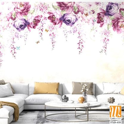 Watercolor floral wisteria with purple and pink flowers [WP-FXD-418]