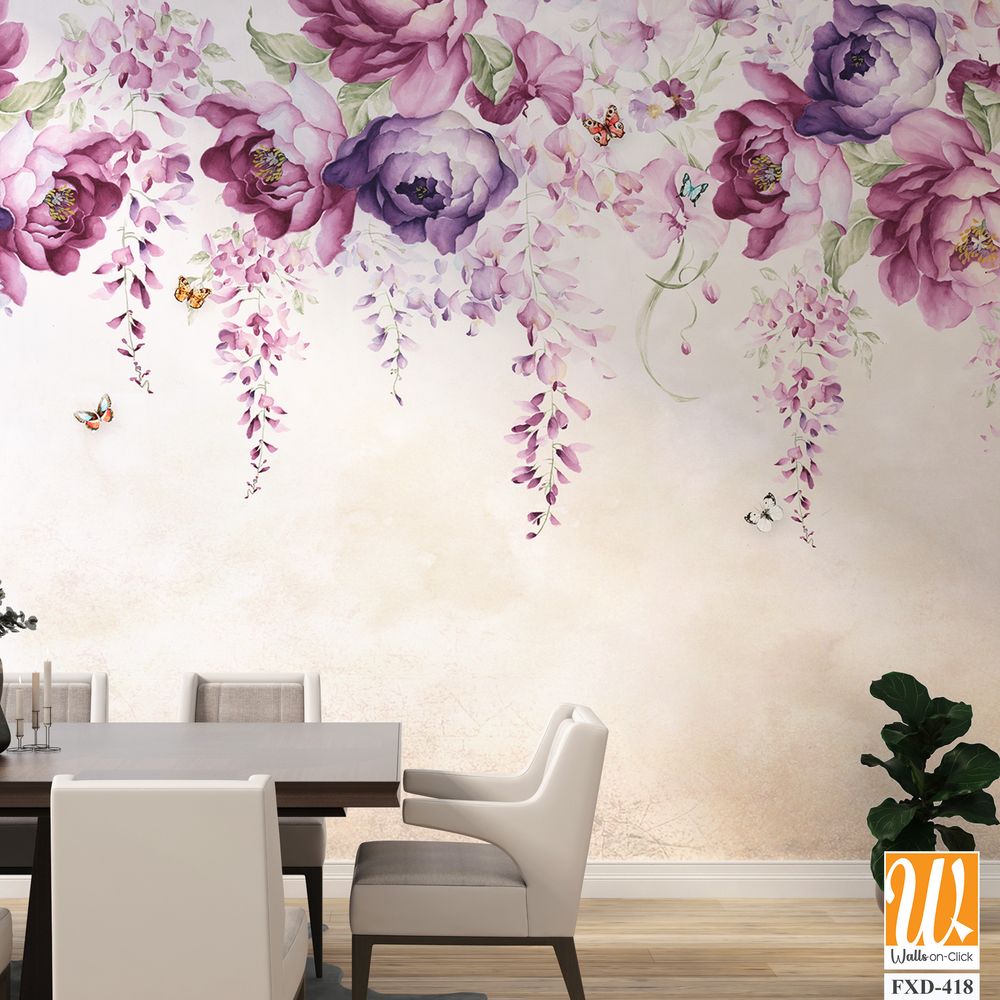 Watercolor floral wisteria with purple and pink flowers [WP-FXD-418]