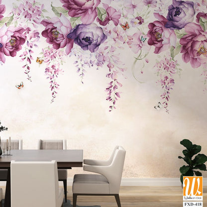 Watercolor floral wisteria with purple and pink flowers [WP-FXD-418]