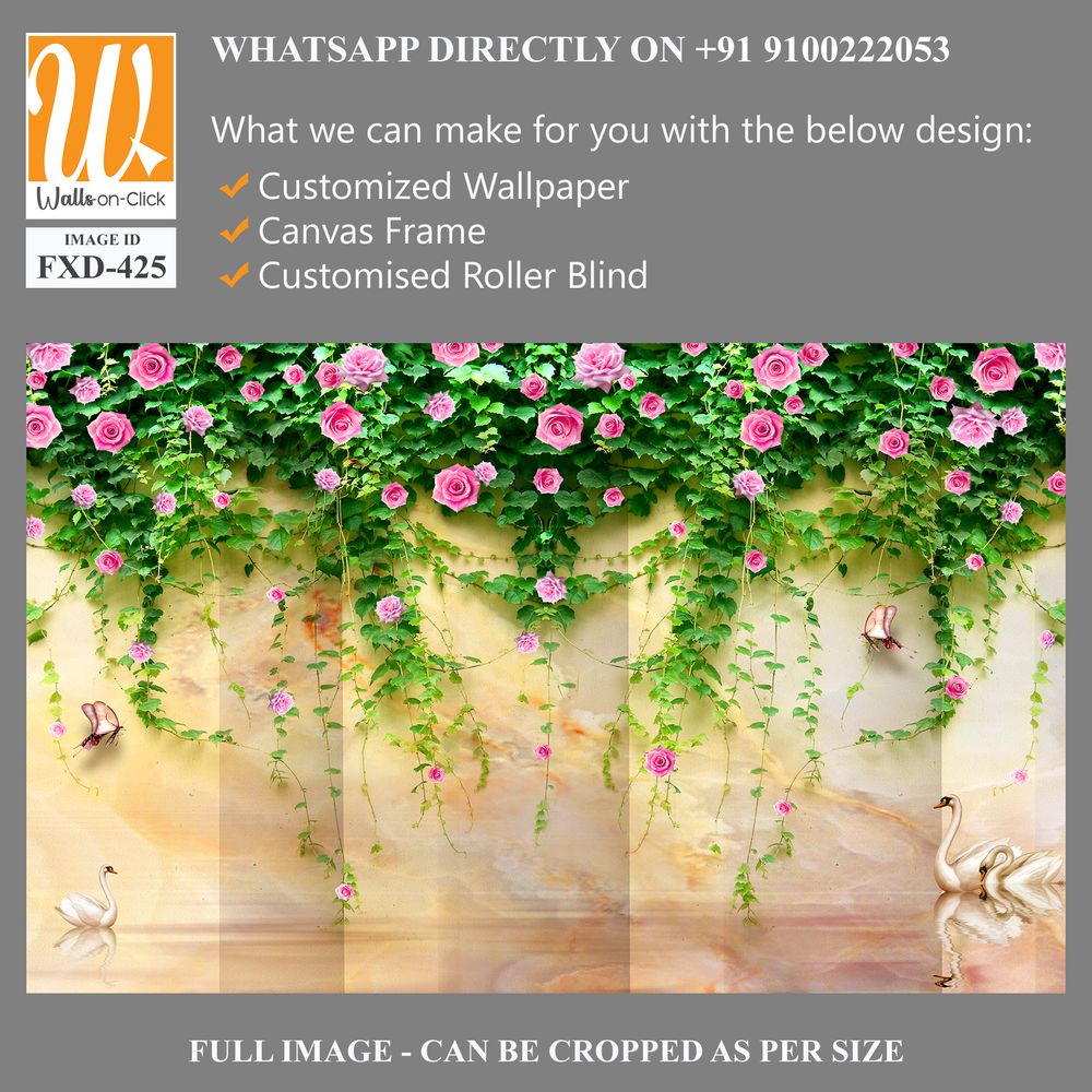 3D pink rose vines mural, wall mural Wallpaper [WP-FXD-425]