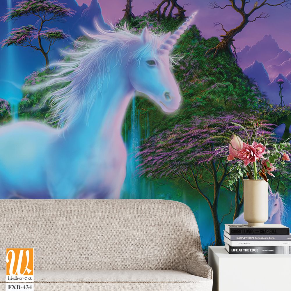 White unicorn in the magical forest Wallpaper [WP-FXD-434]