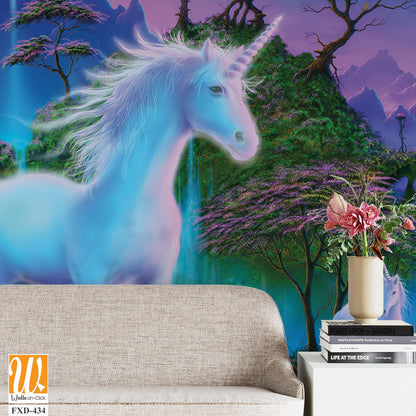White unicorn in the magical forest Wallpaper [WP-FXD-434]