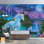White unicorn in the magical forest Wallpaper [WP-FXD-434]