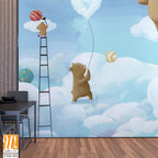 Cute cartoon bears painting clouds and balloons on the sky Wallpaper [WP-FXD-454]