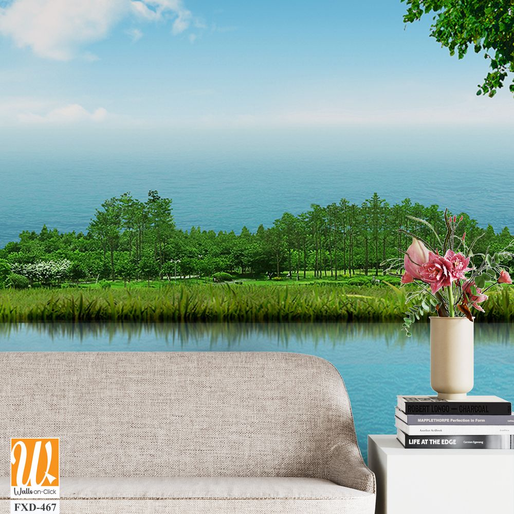 3D wallpaper of bamboo, forest and lake [WP-FXD-467]