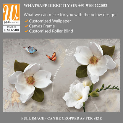 3D wallpaper with white magnolia flowers and green leaves [WP-FXD-500]