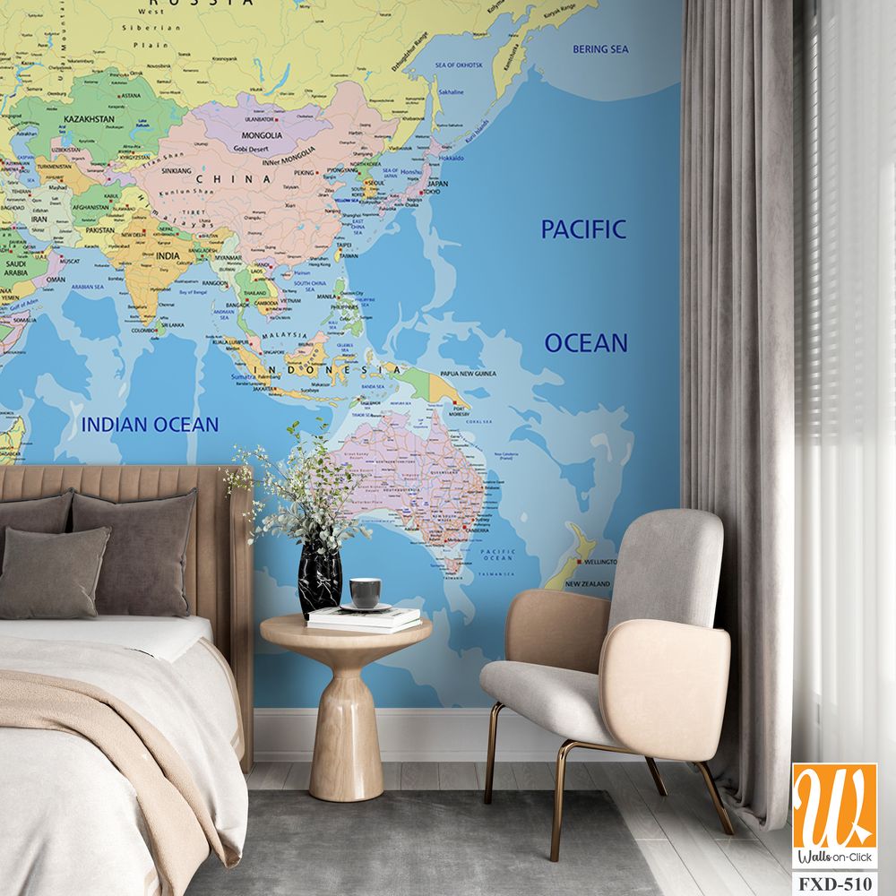 Detailed map of the world with country borders Wallpaper [WP-FXD-510]