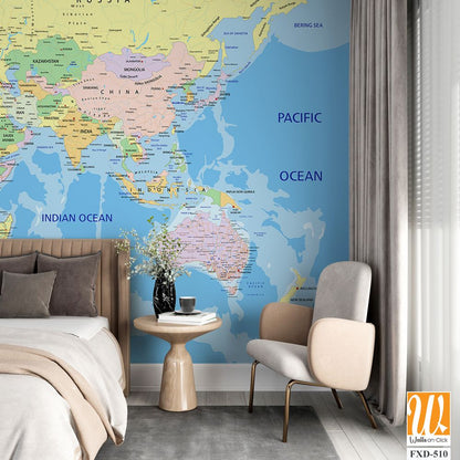 Detailed map of the world with country borders Wallpaper [WP-FXD-510]