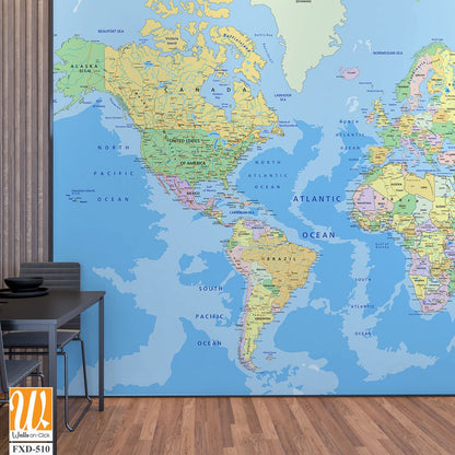 Detailed map of the world with country borders Wallpaper [WP-FXD-510]