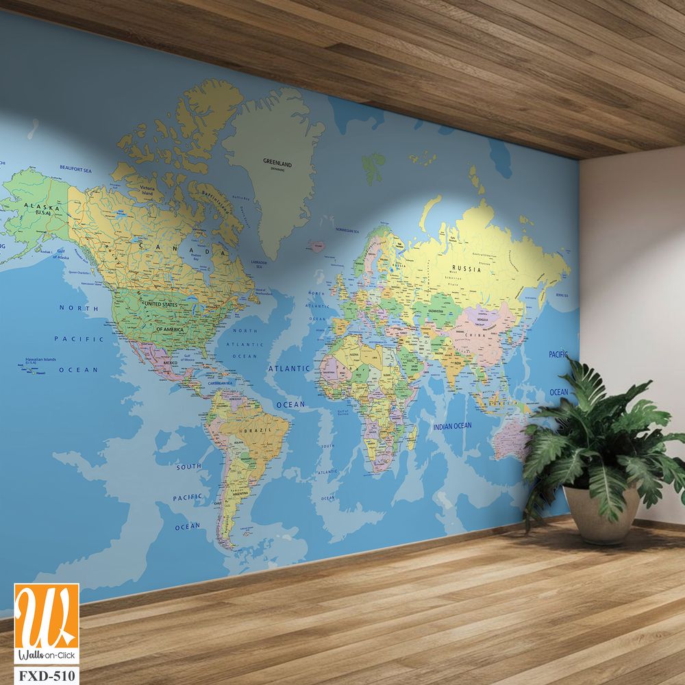 Detailed map of the world with country borders Wallpaper [WP-FXD-510]