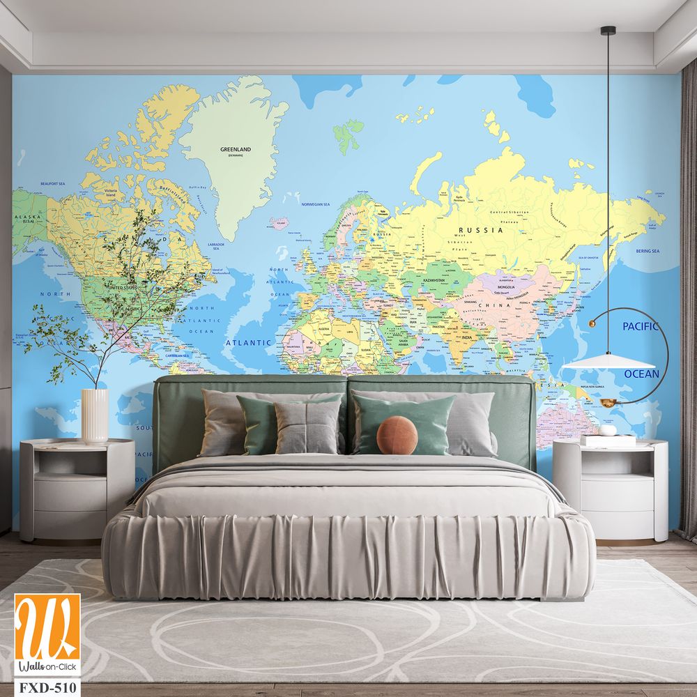 Detailed map of the world with country borders Wallpaper [WP-FXD-510]